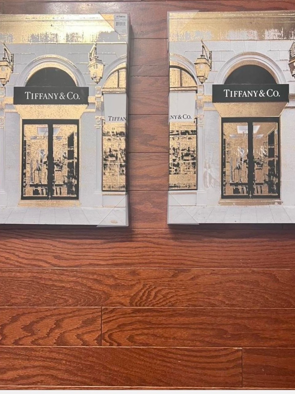 Tiffany & Co. White and Gold Storefront Canvas Duo